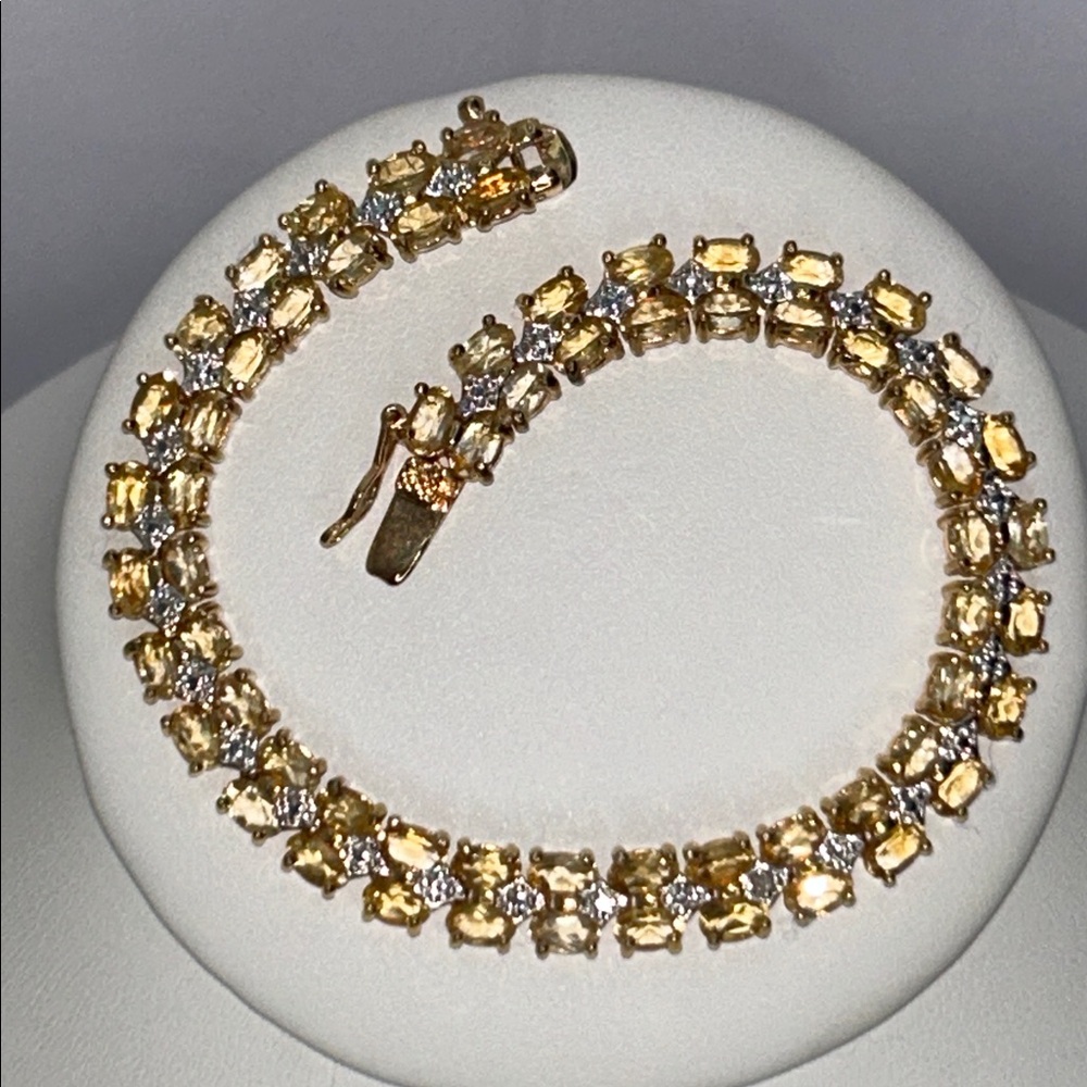 NWOT Genuine Citrine Gemstone Gold Plated Sterling Silver Designer Line Bracelet